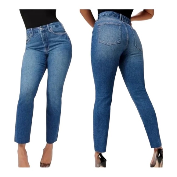 GOOD AMERICAN High Rise Skinny Jeans Medium Wash Distressed Blue Plus Size 3 - Picture 1 of 7